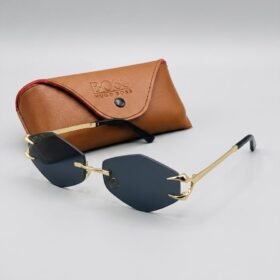 Luxury Gold Rimless Hexagon Sunglasses