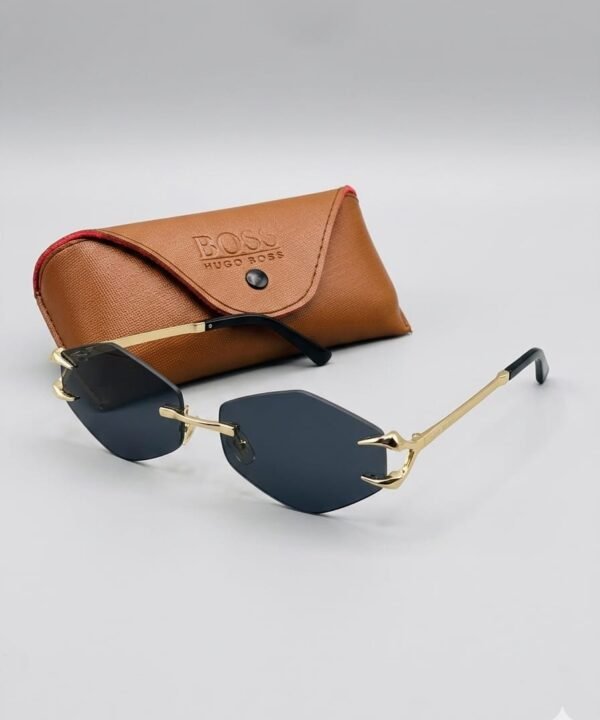 Luxury Gold Rimless Hexagon Sunglasses