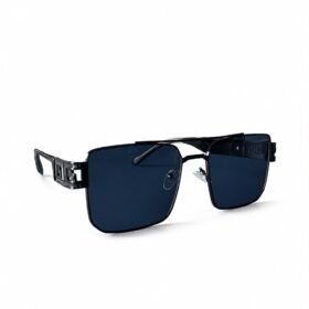 Classic Black Rectangle Sunglasses with Brown Case