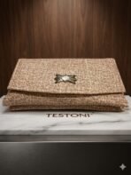 Woven Tan Bow-Clasp Clutch