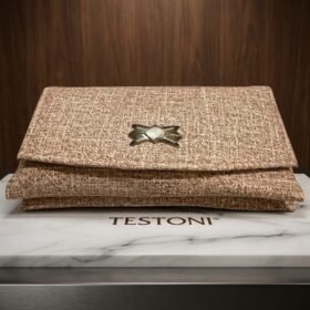 Woven Tan Bow-Clasp Clutch